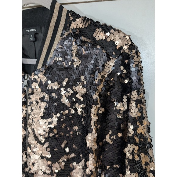 Torrid Sequin Bomber Jacket Black Gold Sparkly Party Statement Plus Size‎ - Picture 5 of 8